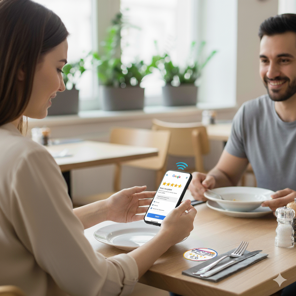 A phone screen showing a review page